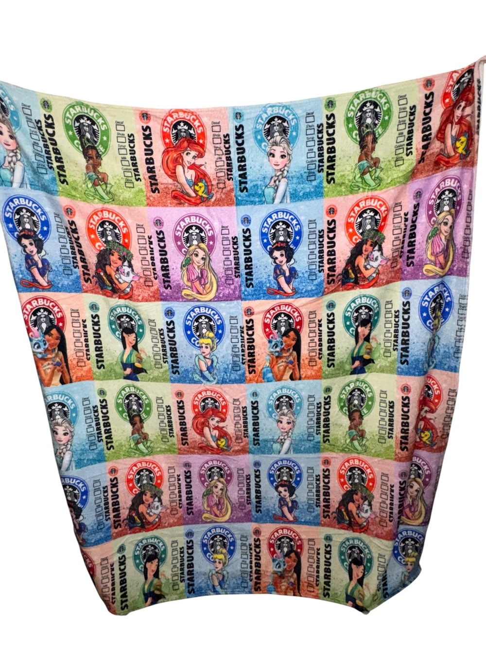 Starbucks Disney Princess Character Patchwork 50x 60 Minky Plush Blanket
